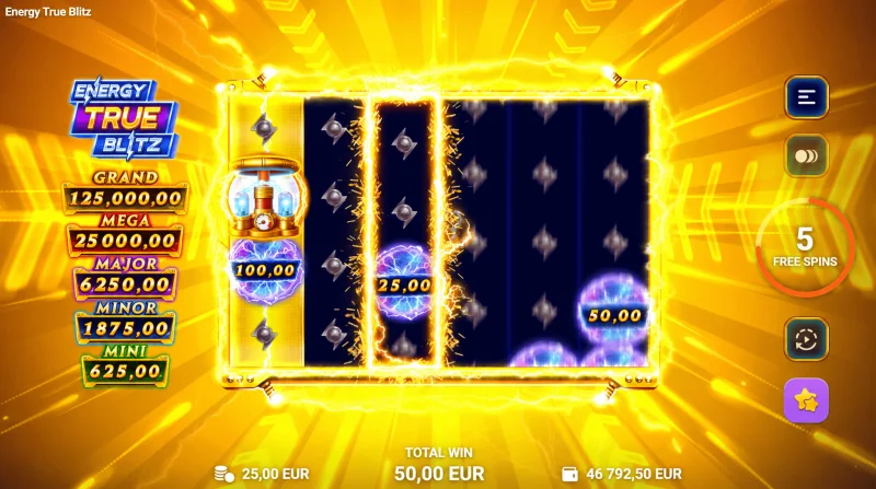 Energy True Blitz - Blitze und Spins im Basisspiel