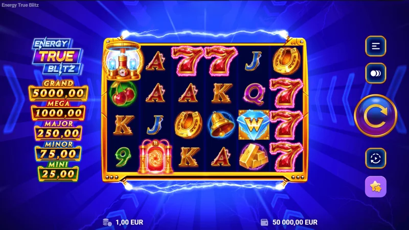 Energy True Blitz - Spielbildschirm mit 6x4 Walzen